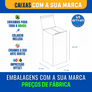 Caixa G - 13x20x13 cm Caixa 13x20x13 cm (LxAxP) CMYK/Pantone Impressão Offset Corte/Colagem 540x434 mm Aberta