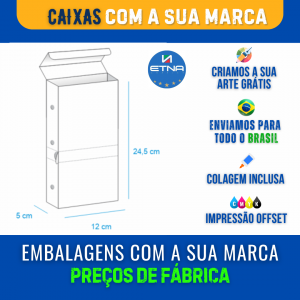 Caixa G - 12x24,5x5 cm Caixa 12x24,5x5 cm (LxAxP) CMYK/Pantone Impressão Offset Corte/Colagem 355x343 mm