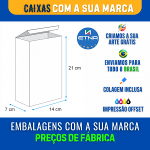 Caixa G - 14x21x7 cm Caixa 14x21x7 cm (LxAxP) CMYK/Pantone Impressão Offset Corte/Colagem 435x380 mm