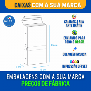 Caixa G - 15x25x5 cm Caixa 15x25x5 cm (LxAxP) CMYK/Pantone Impressão Offset Corte/Colagem 415x348 mm Aberta