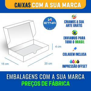 Caixa G - 20x4x15 cm Caixa 20x4x15 cm (LxAxP) Impressão somente na Luva Impressão Offset Corte/Colagem 414x280 mm