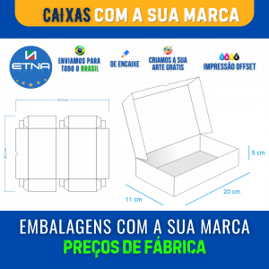 Caixa G - 20x5x11 cm Caixa 20x5x11 cm (LxAxP) CMYK/Pantone Impressão Offset Corte/Encaixe 370x300 mm