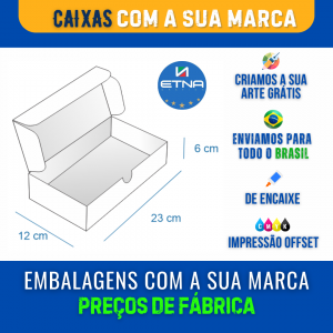 Caixa G - 23x6x12 cm Caixa 23x6x12 cm (LxAxP) CMYK/Pantone Impressão Offset Corte/Encaixe 350x420 mm