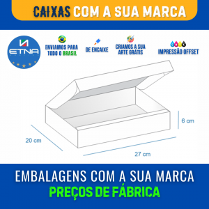 Caixa G - 27x6x20 cm Caixa 27x6x20 cm (LxAxP) CMYK/Pantone Impressão Offset Corte/Colagem 601x509 mm Aberta