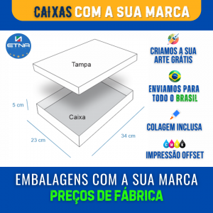 Caixa G - 34x5x23 cm Caixa 34x5x23 cm (LxAxP) CMYK/Pantone Impressão Offset Corte/Encaixe 676x446 mm