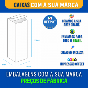 Caixa G - 9x29x9 cm Caixa 9x29x9 cm (LxAxP) CMYK/Pantone Impressão Offset Corte/Colagem 380x458 mm