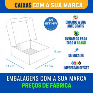 Caixa M - 11x5x11 cm Caixa 11x5x11 cm (LxAxP) CMYK/Pantone Impressão Offset Corte/Encaixe 370x210 mm Aberta