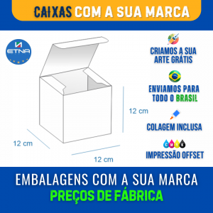 Caixa M - 12x12x12 cm Caixa 12x12x12 cm (LxAxP) CMYK/Pantone Impressão Offset Corte/Colagem 500x337 mm Aberta