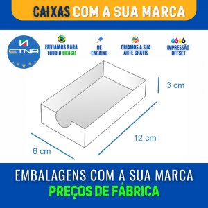 Caixa M - 12x3x6 cm Caixa 12x3x6 cm (LxAxP) CMYK/Pantone Impressão Offset Corte/Encaixe 245x120 mm