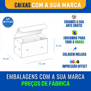 Caixa M - 12x6x9 cm Caixa 12x6x9 cm (LxAxP) CMYK/Pantone Impressão Offset Corte/Colagem 375x208 mm Aberta