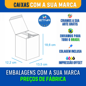 Caixa M - 13,5X18,6X12,2 cm Caixa 13,5X18,6X12,2 cm (LxAxP) CMYK/Pantone Impressão Offset Corte/Colagem 533X435mm Aberta