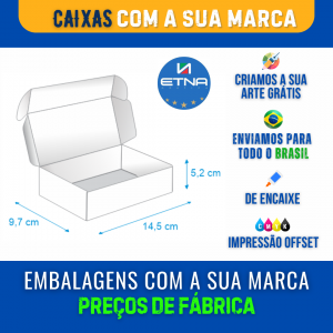 Caixa M - 14,5x5,2x9,7 cm Caixa 14,5x5,2x9,7 cm (LxAxP) CMYK/Pantone Impressão Offset Corte/Encaixe 358x350 mm Aberta