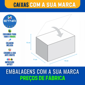 Caixa M - 16x11x10 cm Caixa 16x11x10 cm (LxAxP) CMYK/Pantone Impressão Offset Corte/Colagem 555x296 mm Aberta