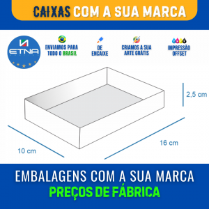 Caixa M - 16x2,5x10 cm Caixa 16x2,5x10 cm (LxAxP) CMYK/Pantone Impressão Offset Corte/Encaixe 210x150 mm