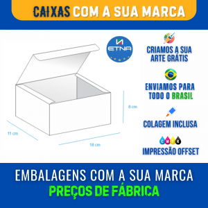 Caixa M - 18x8x11 cm Caixa 18x8x11 cm (LxAxP) CMYK/Pantone Impressão Offset Corte/Colagem 595x275 mm Aberta