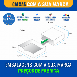 Caixa M - 18X8X18 cm Caixa 18X8X18 cm (LxAxP) Impressão somente na Luva Impressão Offset Corte/Colagem 540x275 + 514x334 mm