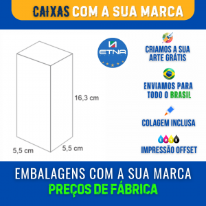 Caixa M - 5,5x16,3x5,5 cm Caixa 5,5x16,3x5,5 cm (LxAxP) CMYK/Pantone Impressão Offset Corte/Colagem 235x277 mm Aberta