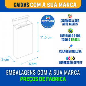 Caixa M - 6x11,5x3 cm Caixa 6x11,5x3 cm (LxAxP) CMYK/Pantone Impressão Offset Corte/Colagem 190x180 mm Aberta