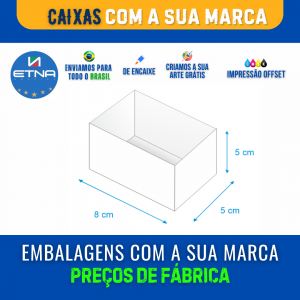 Caixa P - 8x5x5 cm Caixa 8x5x5 cm (LxAxP) CMYK/Pantone Impressão Offset Corte/Encaixe 180X150 mm Aberta